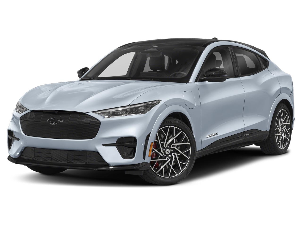 2026 Ford Mustang Mach-E GT AWD in Glacier Gray Metallic Tricoat — front three-quarter view