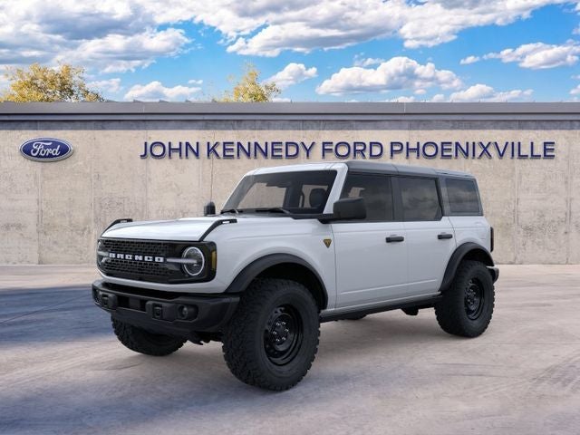 2026 Ford Bronco Badlands in Oxford White — front three-quarter view