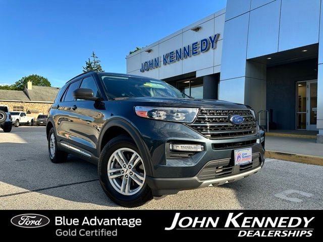 2023 Ford Explorer XLT in Blue Metallic — front three-quarter view