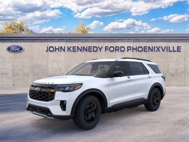 2026 Ford Explorer Tremor in Star White Metallic Tri-Coat — front three-quarter view