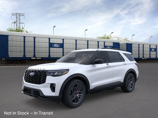 2026 Ford Explorer ST-Line in Star White Metallic Tri-Coat — front three-quarter view