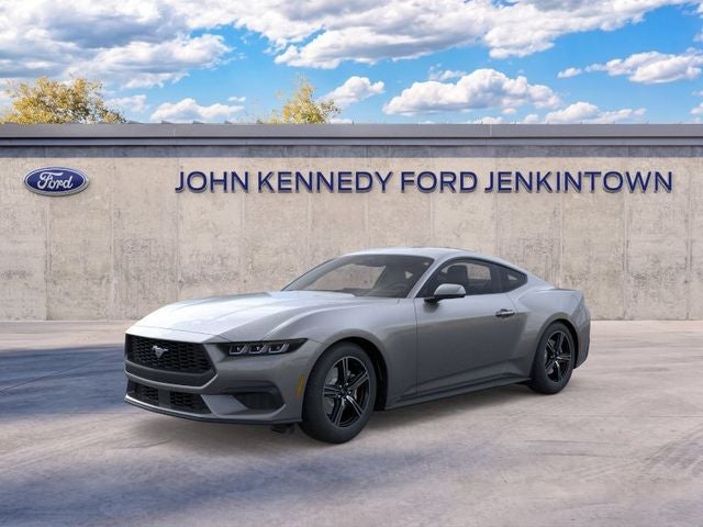 2025 Ford Mustang EcoBoost Premium in Gray Metallic — front three-quarter view