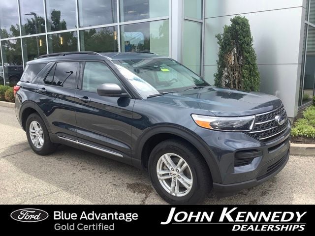 2023 Ford Explorer XLT in Blue Metallic — front three-quarter view
