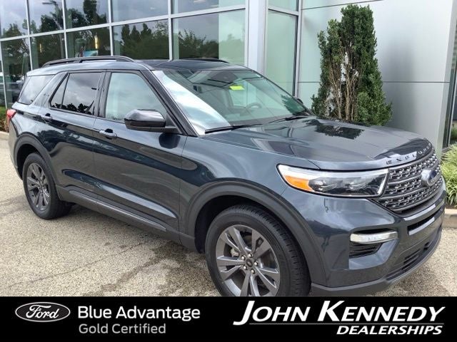 2023 Ford Explorer XLT in Blue Metallic — front three-quarter view
