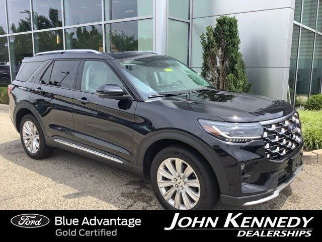 2025 Ford Explorer Platinum in Black Metallic — front three-quarter view