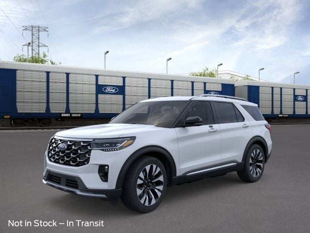 2026 Ford Explorer Platinum in White Metallic — front three-quarter view