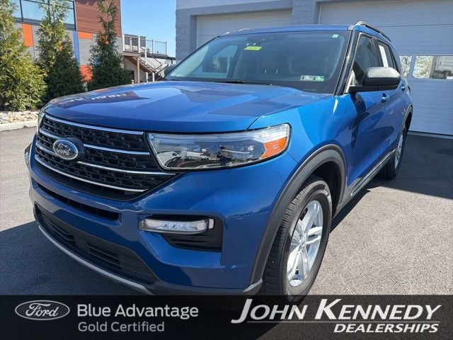 2023 Ford Explorer XLT in Blue Metallic — front three-quarter view