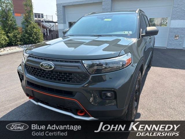 2022 Ford Explorer Timberline in Green Metallic — front three-quarter view