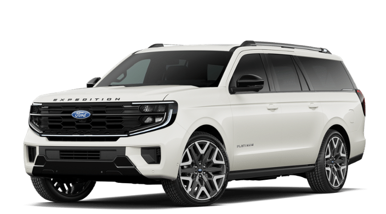 2027 Ford Expedition MAX Platinum in Star White Metallic Tri-Coat — front three-quarter view