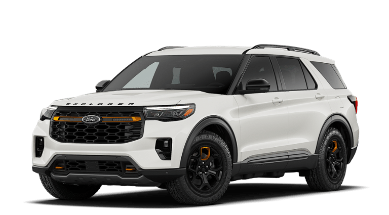 2026 Ford Explorer Tremor in Star White Metallic Tri-Coat — front three-quarter view
