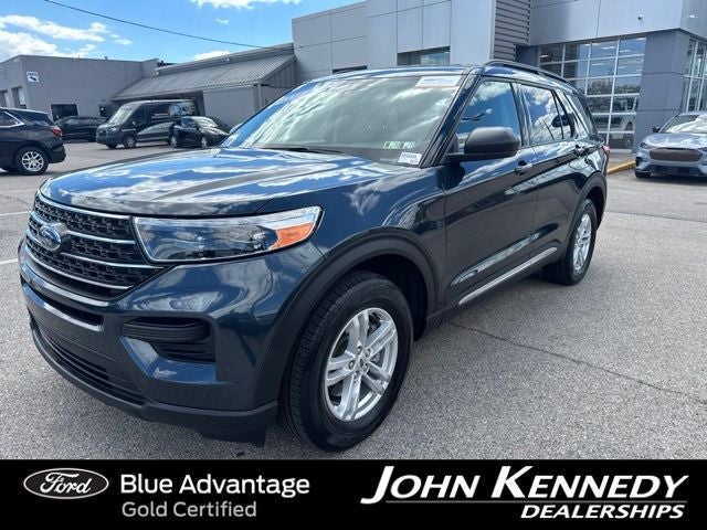 2023 Ford Explorer XLT in Blue Metallic — front three-quarter view