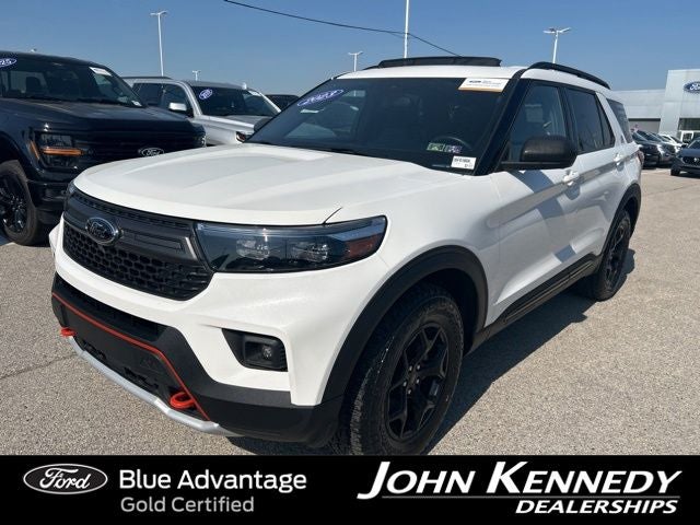 2023 Ford Explorer Timberline in White Metallic — front three-quarter view