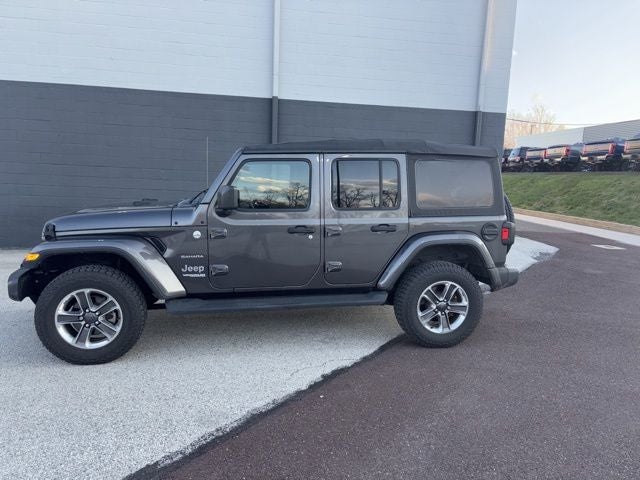 2021 Jeep Wrangler Unlimited Sahara in Granite Crystal Metallic Clearcoat — front three-quarter view
